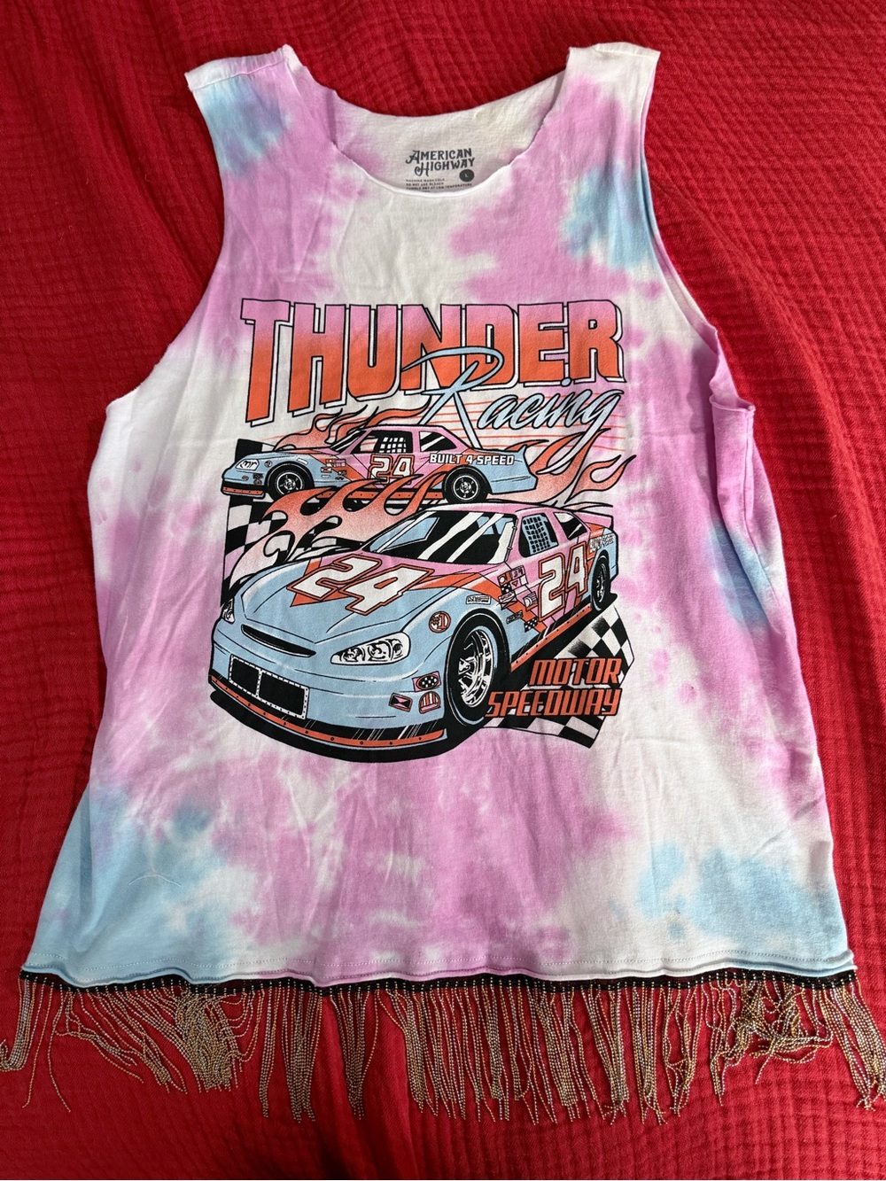 Pink Tie-Dye "Thunder Racing" Tank Top